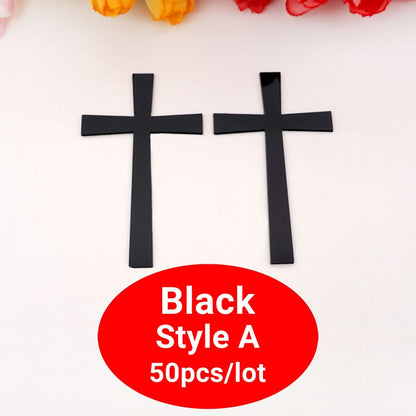 50pcs 9cm/ 7cm/5cm /4cm/ 3cm Height Cutting Mirrored Cross Shape Acrylic Sticker DIY Christening Home Decoration