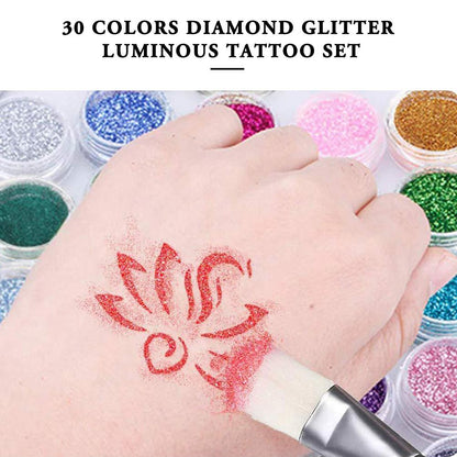 Glitter Tattoo Kits 30 Color 125 Templates Diamond Flash For Temporary Tattoo Set Kids Face Body Painting Art Tools Set