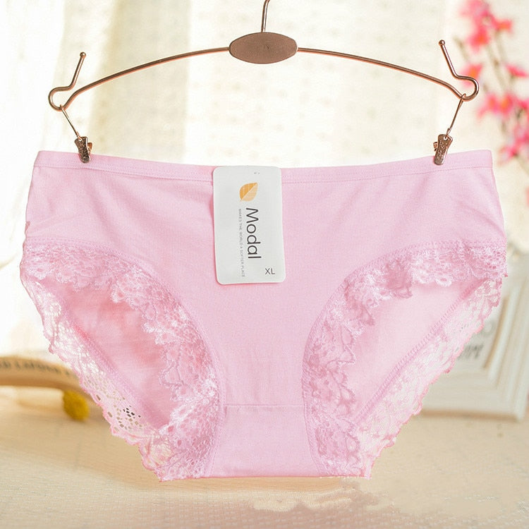 Ladies Modal Solid Mid-Waist Panties Sexy Lace Decoration Bamboo Fiber Beautiful Breathable Panties Wholesale