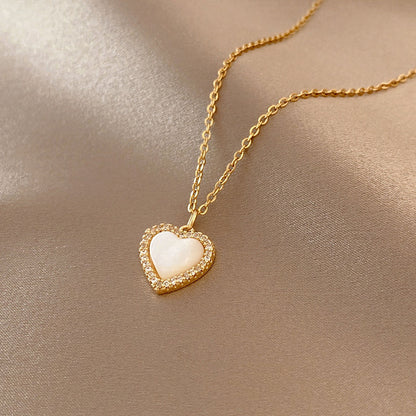 Classic Gold Color Stainless Steel Necklace For Women Jewelry Limited Pearl Beads Heart Pendant Necklace Birthday Gift