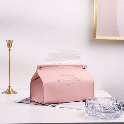 Nodic Environmental PU Leather Napkin Holder Foldable Tissue Box Home Office Waterproof Dustproof Storage Box Sundries Ontainer