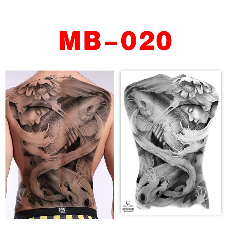 Big Temporary Tattoo Stickers Full Back Tiger Dragon Wolf Body Art Fake Tattoo Carp Waterproof Tattoo Men and Women