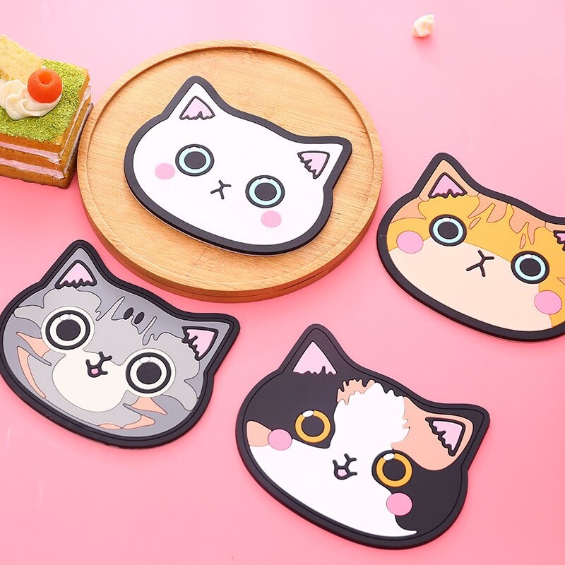 Silicone Cat Shaped Tea Coaster Cup Mat Pad Mug Holder Mat Coffee Drinks Table Placemats Heat-resistant Cup Coasters