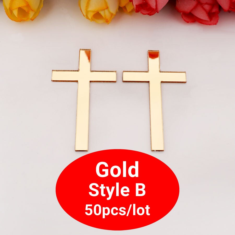 50pcs 9cm/ 7cm/5cm /4cm/ 3cm Height Cutting Mirrored Cross Shape Acrylic Sticker DIY Christening Home Decoration