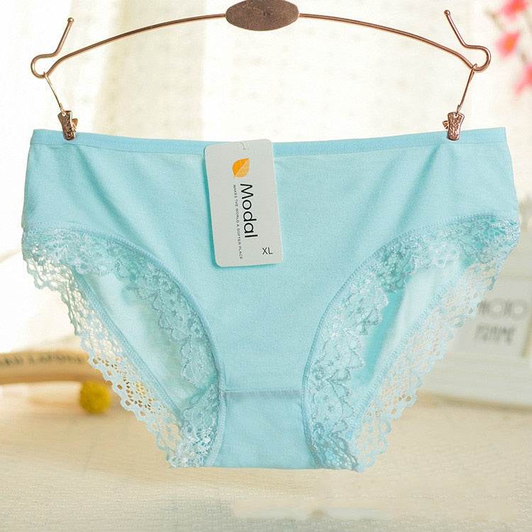 Ladies Modal Solid Mid-Waist Panties Sexy Lace Decoration Bamboo Fiber Beautiful Breathable Panties Wholesale