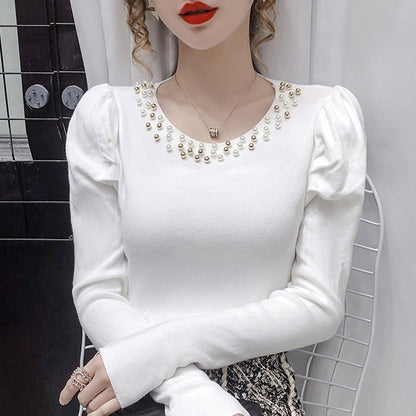 Winter Clothes Women Sweater For Women 2021 Autumn Long Sleeve Women Sweater Beading O-Neck Knitted Sweater Women Pullover D588