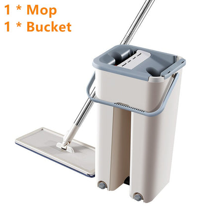 Flat Squeeze Mop and Bucket Hand-Free Wringing Floor Cleaning Mop Wet or Dry Usage Magic Automatic Spin Self Cleaning Lazy Mop