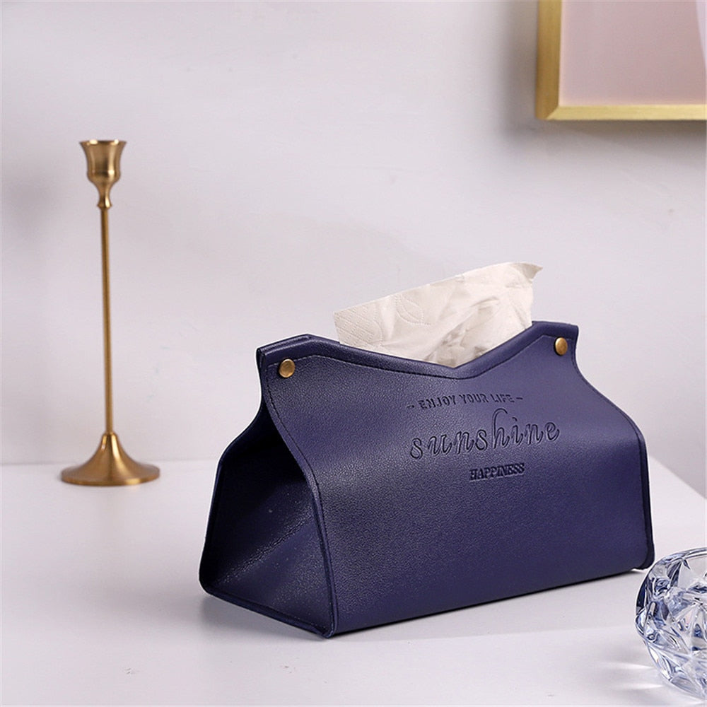 Nodic Environmental PU Leather Napkin Holder Foldable Tissue Box Home Office Waterproof Dustproof Storage Box Sundries Ontainer