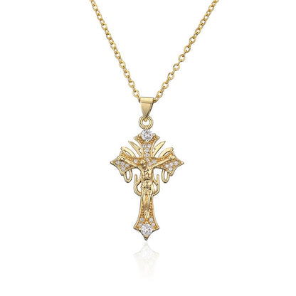 Ins Style Fashion Gold Color Jesus Cross Pendant Necklace For Women Men Hot Sale Jewelry Party Gift