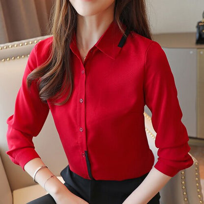 Blouses Woman 2021 Turn Down Collar Office Ladies Tops White Blouse Long Sleeve Chiffon Blouse Womens Tops And Blouses B950