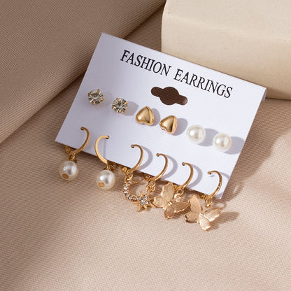 Women&#39;s Earrings Set Retro Korean Geometric Stud Earrings for Women Korean Gold Small Metal Pearl Earring 2021 Trend Jewelry