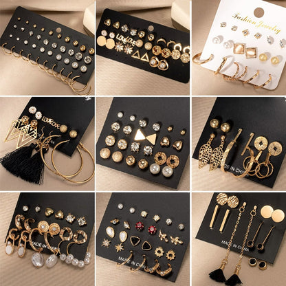 Women&#39;s Earrings Set Retro Korean Geometric Stud Earrings for Women Korean Gold Small Metal Pearl Earring 2021 Trend Jewelry