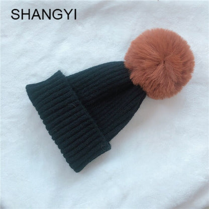 Cute Pompom Children Hat Colorful Hairball Elastic Kids Baby Girl Boy Autumn Winter Beanie Hat Solid Color Knitted Beanies Cap