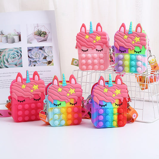 Hot Unicorn Bag Pop Fidget Toys It Women Coin Purse Messenger Bag Push Bubble Simple Dimple Decompression Anti Stress Ppoper