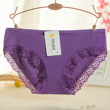 Ladies Modal Solid Mid-Waist Panties Sexy Lace Decoration Bamboo Fiber Beautiful Breathable Panties Wholesale