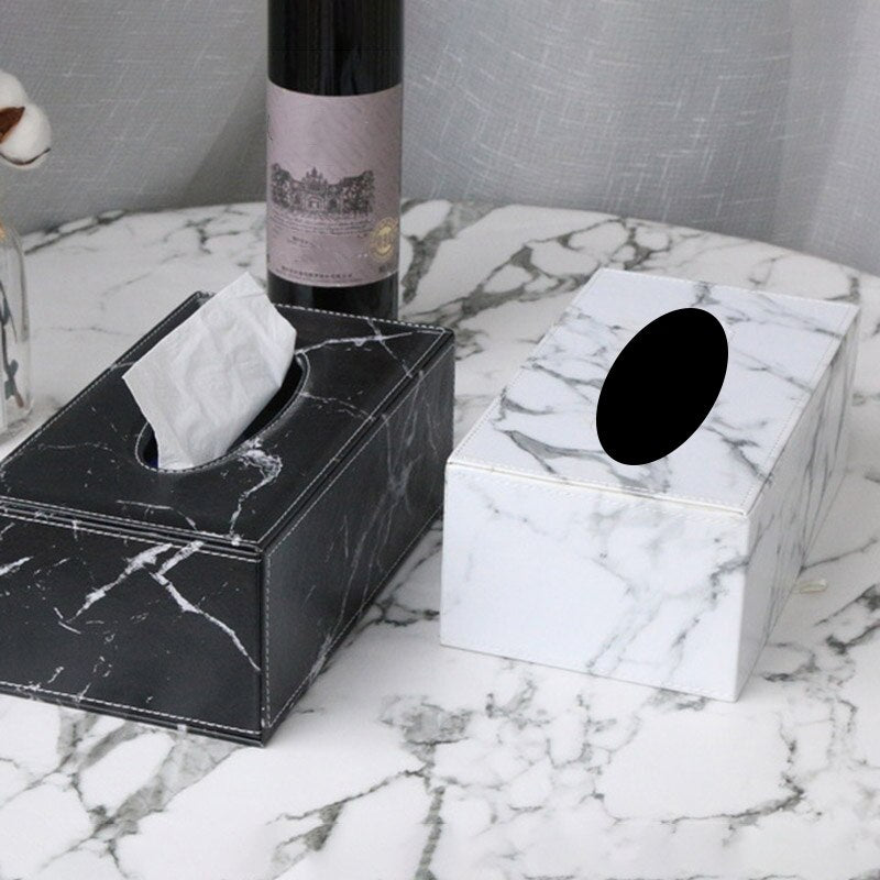 Rectangular Modern Marble Rectangle Faux Leather Tissue Box Napkin Toilet Paper Holder Case Dispenser Home Decoration