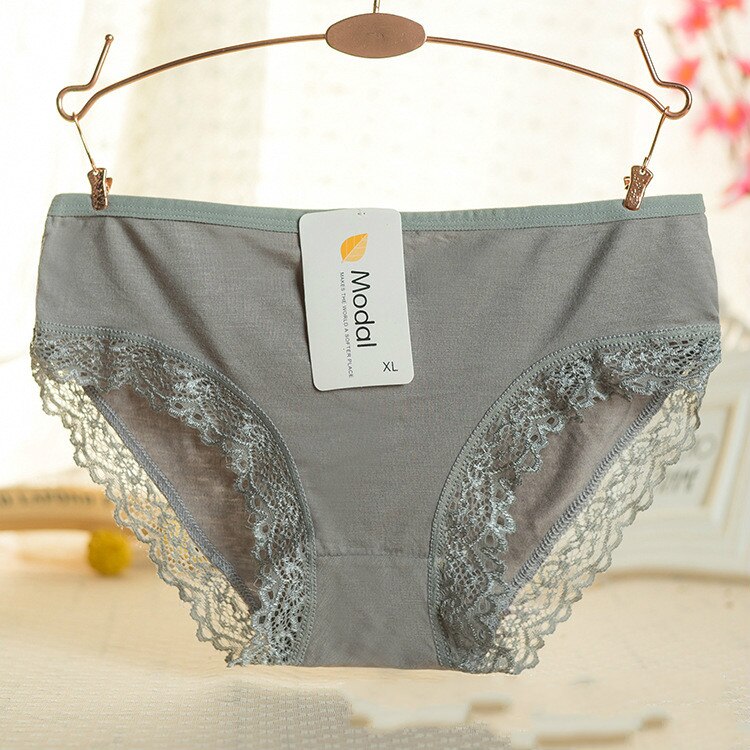 Ladies Modal Solid Mid-Waist Panties Sexy Lace Decoration Bamboo Fiber Beautiful Breathable Panties Wholesale