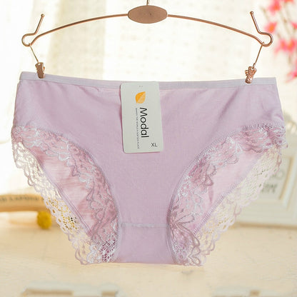 Ladies Modal Solid Mid-Waist Panties Sexy Lace Decoration Bamboo Fiber Beautiful Breathable Panties Wholesale