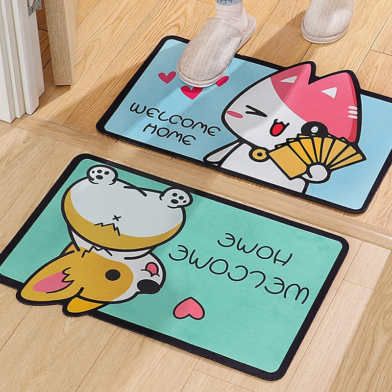 Cartoon Welcome Entrance Doormats Carpets Rugs For Home Bath Living Room Floor Stair Kitchen Hallway Non-Slip Cat Dog Pet Gamer