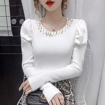 Winter Clothes Women Sweater For Women 2021 Autumn Long Sleeve Women Sweater Beading O-Neck Knitted Sweater Women Pullover D588