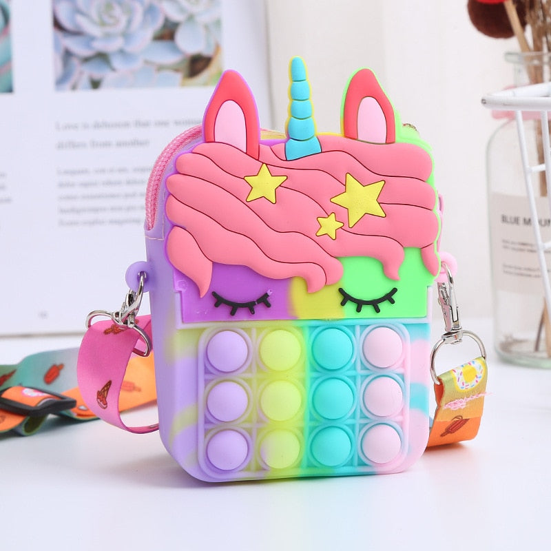 Hot Unicorn Bag Pop Fidget Toys It Women Coin Purse Messenger Bag Push Bubble Simple Dimple Decompression Anti Stress Ppoper