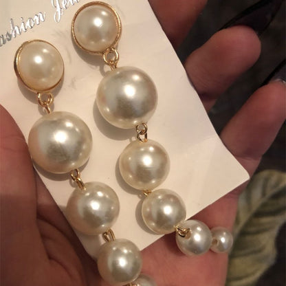 IPARAM Trend Simulation Pearl Long Earrings Female White Round Pearl Wedding Pendant Earrings Fashion Korean Jewelry Earrings