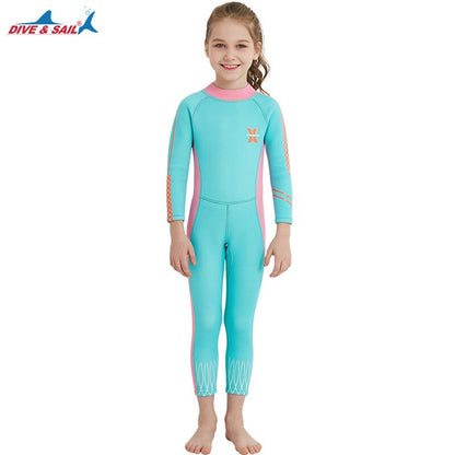 DIVE&SAIL 2.5MM Neoprene Girl Thermal Wetsuits Children Full Body Diving Suits Surf Swimwear Sunscreen Keep Warm Clothing