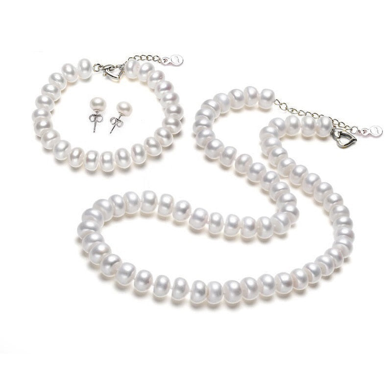 Pearl Jewelry Sets Genuine Natural Freshwater Pearl Necklace Bracelet 925 Sterling Silver Earrings For Women Gift 2021 Trend