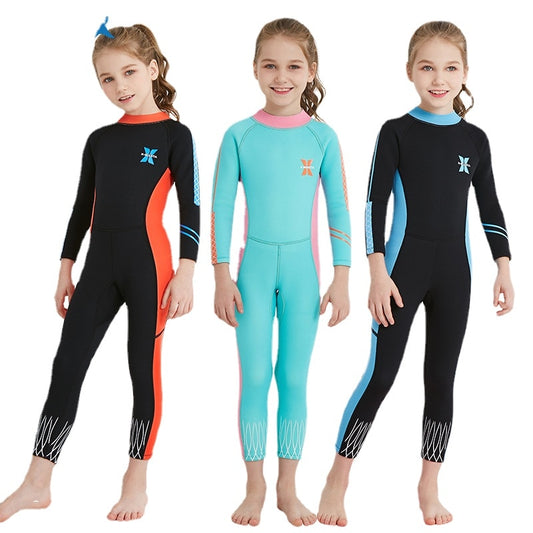 DIVE&SAIL 2.5MM Neoprene Girl Thermal Wetsuits Children Full Body Diving Suits Surf Swimwear Sunscreen Keep Warm Clothing