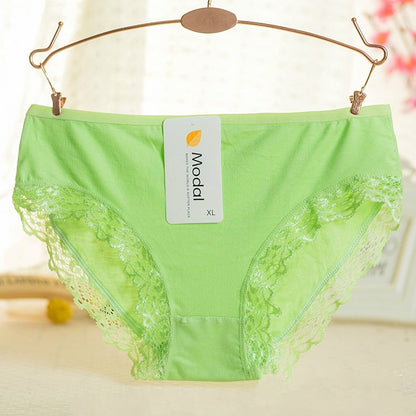 Ladies Modal Solid Mid-Waist Panties Sexy Lace Decoration Bamboo Fiber Beautiful Breathable Panties Wholesale