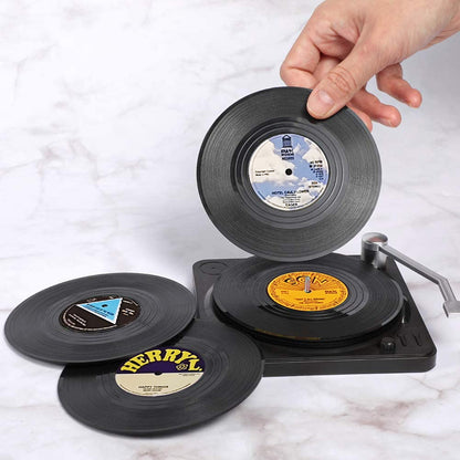 6pc Record Cup Plastic Retro Disk Cup Mat Anti-slip Coffee Coasters Heat Resistant Drink Mug Mat Table Placemat Holder Home Deco