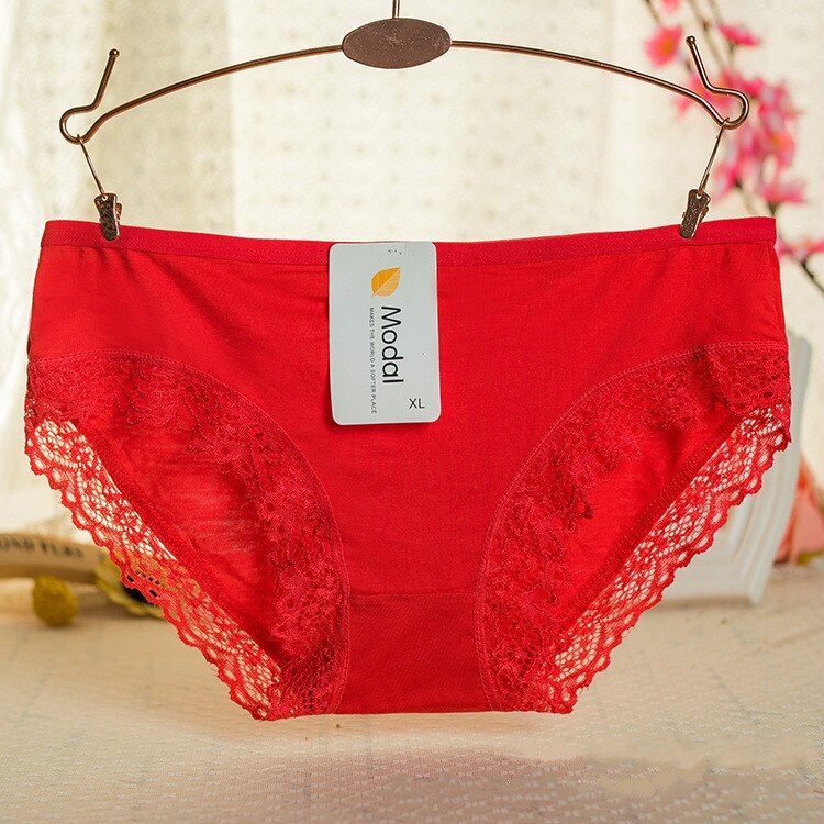 Ladies Modal Solid Mid-Waist Panties Sexy Lace Decoration Bamboo Fiber Beautiful Breathable Panties Wholesale