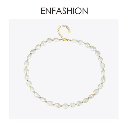 ENFASHION Natural Pearl Choker Necklace Women Gold Color Stainless Steel Irregular Pearl Necklace Fashion Femme Jewelry P193050