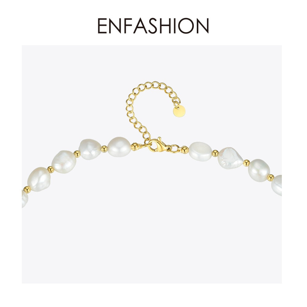 ENFASHION Natural Pearl Choker Necklace Women Gold Color Stainless Steel Irregular Pearl Necklace Fashion Femme Jewelry P193050