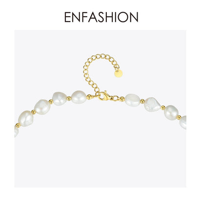 ENFASHION Natural Pearl Choker Necklace Women Gold Color Stainless Steel Irregular Pearl Necklace Fashion Femme Jewelry P193050