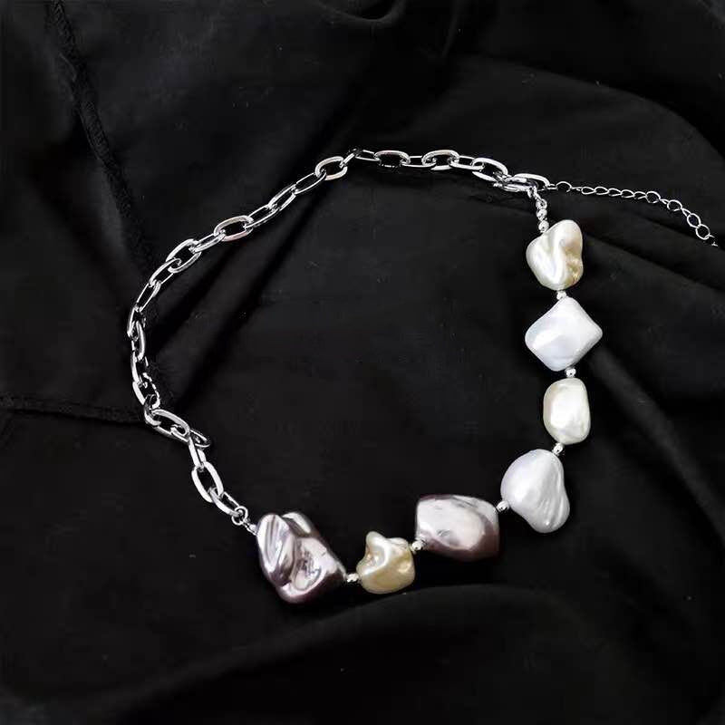 Large Baroque Irregular Pearl Statement Necklace For Women Elegant Colorful Pearl Popular Jewelry Clavicle Chain Ins Choker