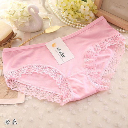 Ladies Modal Solid Mid-Waist Panties Sexy Lace Decoration Bamboo Fiber Beautiful Breathable Panties Wholesale