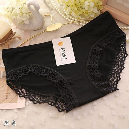 Ladies Modal Solid Mid-Waist Panties Sexy Lace Decoration Bamboo Fiber Beautiful Breathable Panties Wholesale