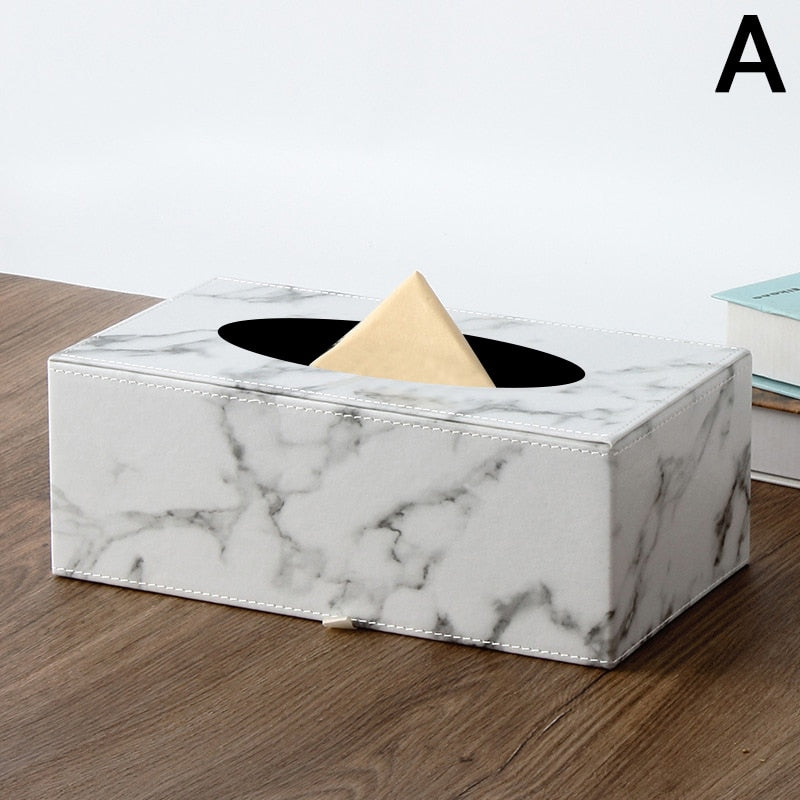 Rectangular Modern Marble Rectangle Faux Leather Tissue Box Napkin Toilet Paper Holder Case Dispenser Home Decoration