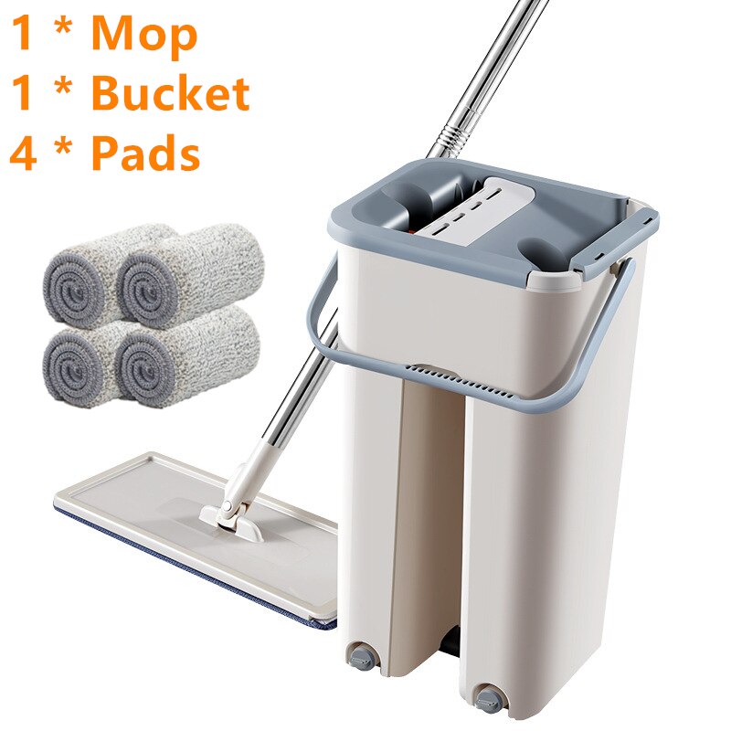 Flat Squeeze Mop and Bucket Hand-Free Wringing Floor Cleaning Mop Wet or Dry Usage Magic Automatic Spin Self Cleaning Lazy Mop