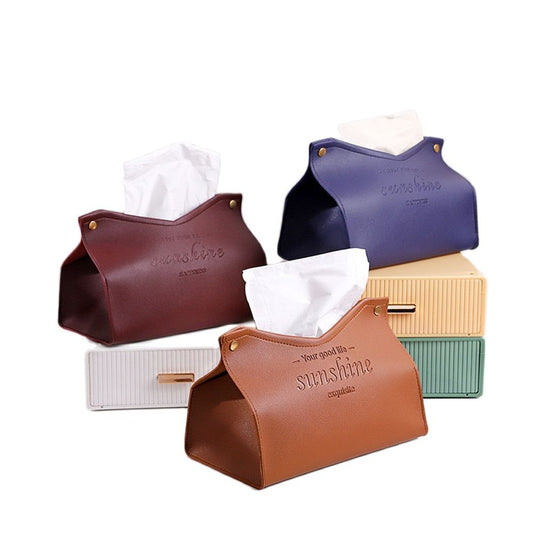 Nodic Environmental PU Leather Napkin Holder Foldable Tissue Box Home Office Waterproof Dustproof Storage Box Sundries Ontainer