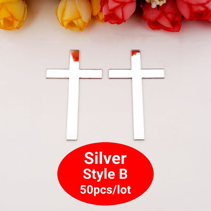 50pcs 9cm/ 7cm/5cm /4cm/ 3cm Height Cutting Mirrored Cross Shape Acrylic Sticker DIY Christening Home Decoration