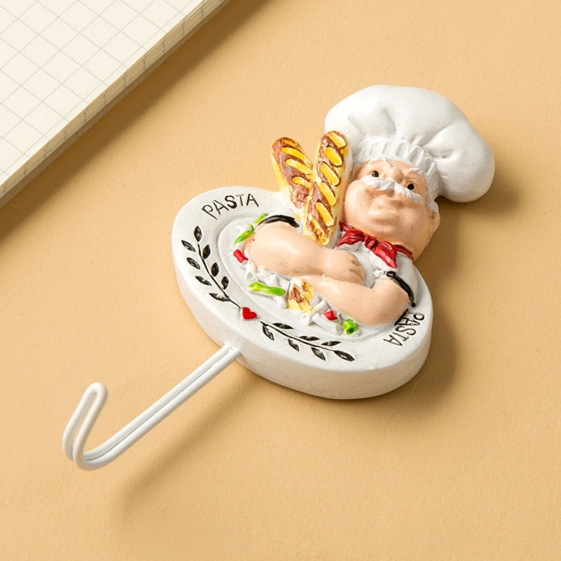 Creative Resin Hooks 3D Cartoon Chef Key Tools Hooks Waterproof Bathroom Kitchen Hook Hole-free Seamless Wall Decorative Hooks