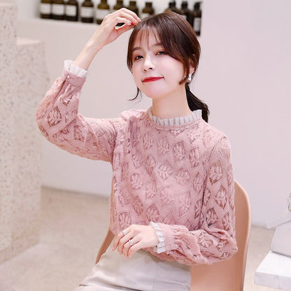 Womens Tops And Blouses Long Sleeve Hollow Lace Blouse Women Fashion Woman Blouses 2021 Ladies Tops Blouse Women Blusas C362