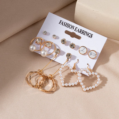 Women&#39;s Earrings Set Retro Korean Geometric Stud Earrings for Women Korean Gold Small Metal Pearl Earring 2021 Trend Jewelry