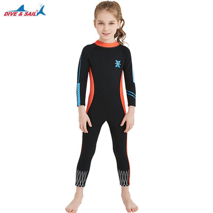 DIVE&SAIL 2.5MM Neoprene Girl Thermal Wetsuits Children Full Body Diving Suits Surf Swimwear Sunscreen Keep Warm Clothing