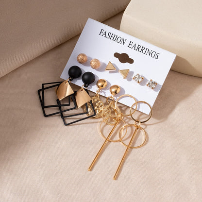 Women&#39;s Earrings Set Retro Korean Geometric Stud Earrings for Women Korean Gold Small Metal Pearl Earring 2021 Trend Jewelry