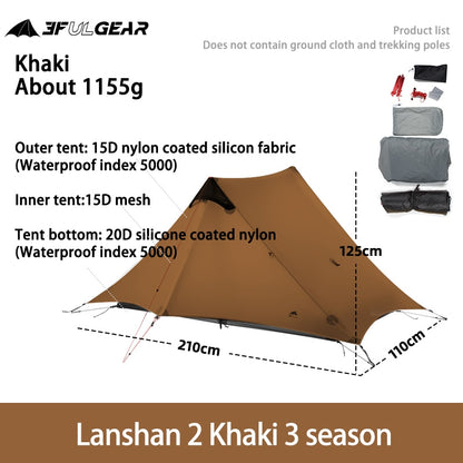 LanShan 2 3F UL GEAR 2 Person 1 Person Outdoor Ultralight Camping Tent 3 Season 4 Season Professional 15D Silnylon Rodless Tent