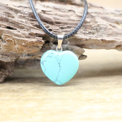 Natural Agates Turquoises Quartz Heart Shape Pendant Crystal Amethysts Healing Gemstone Necklace Women Charm Men Jewelry,QC3193