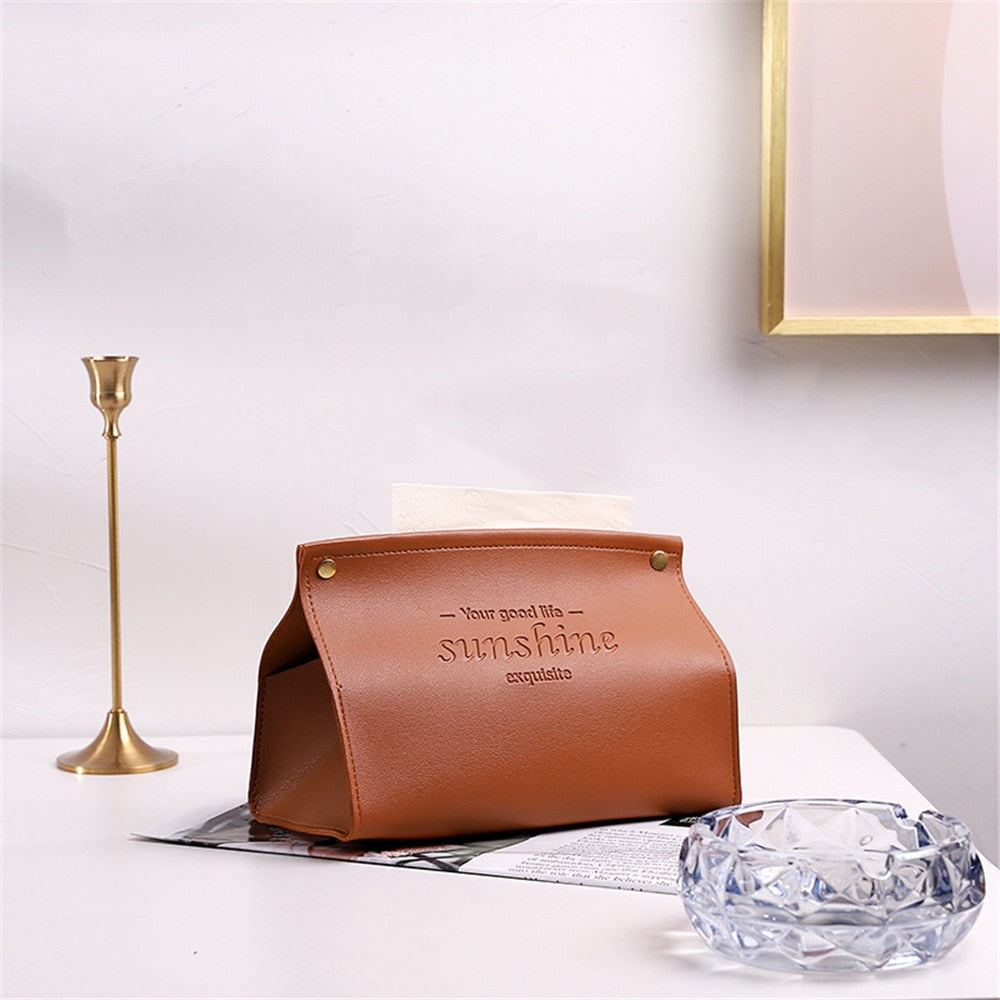 Nodic Environmental PU Leather Napkin Holder Foldable Tissue Box Home Office Waterproof Dustproof Storage Box Sundries Ontainer